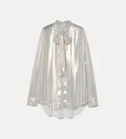 forte_forte blouse with bow in laminated georgette light gold^ Shirts