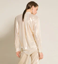 forte_forte blouse with bow in laminated georgette light gold^ Shirts