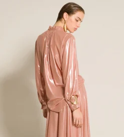 forte_forte blouse with bow in laminated georgette rose^ Shirts