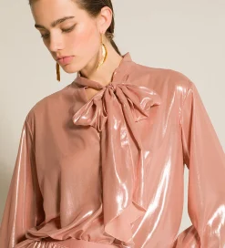 forte_forte blouse with bow in laminated georgette rose^ Shirts