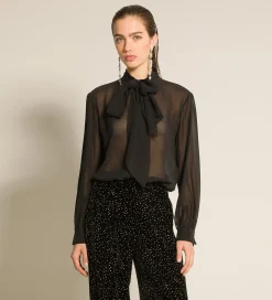 forte_forte blouse with bow in silk georgette nero^ Shirts