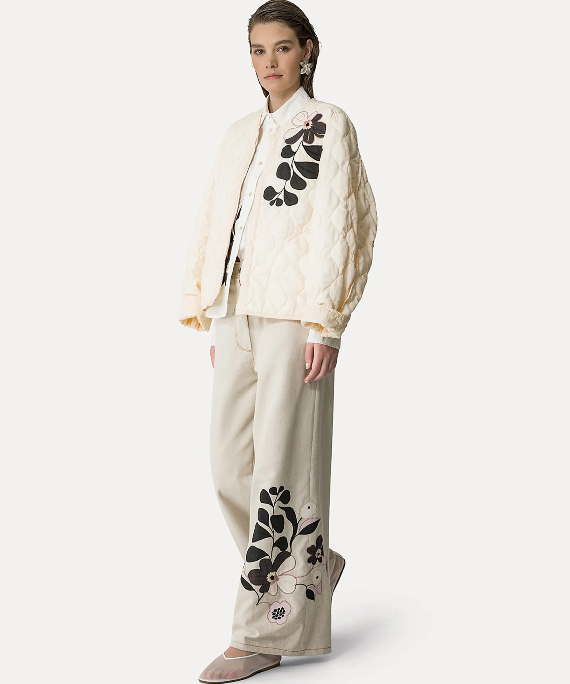 forte_forte bomber jacket with embroidered detailing ivory^ Coats
