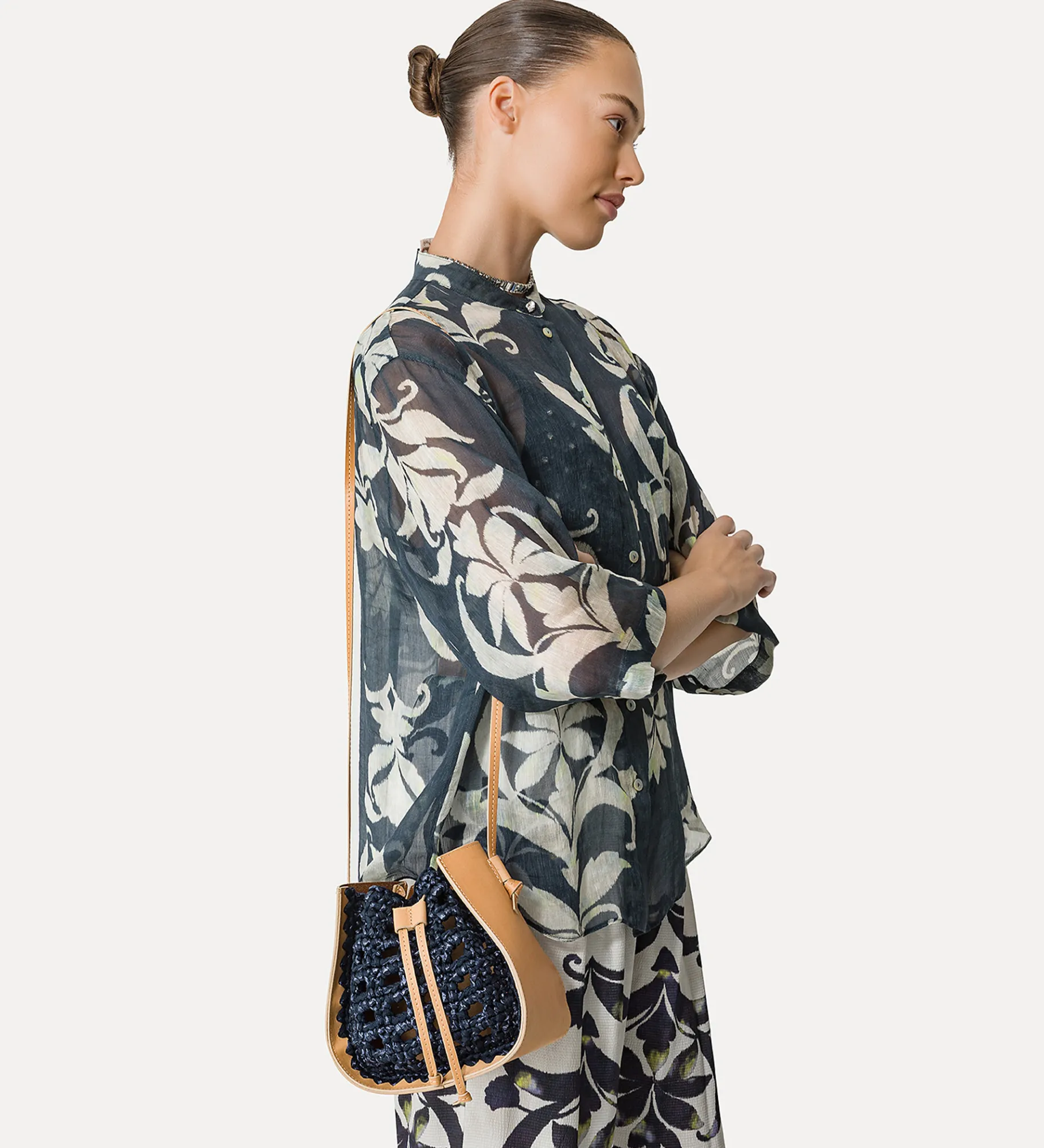 forte_forte bucket bag in leather and crochetwork nuit^ Bags And Belts