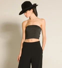 forte_forte bustier with sash in contemporary duchesse nero^ Tops