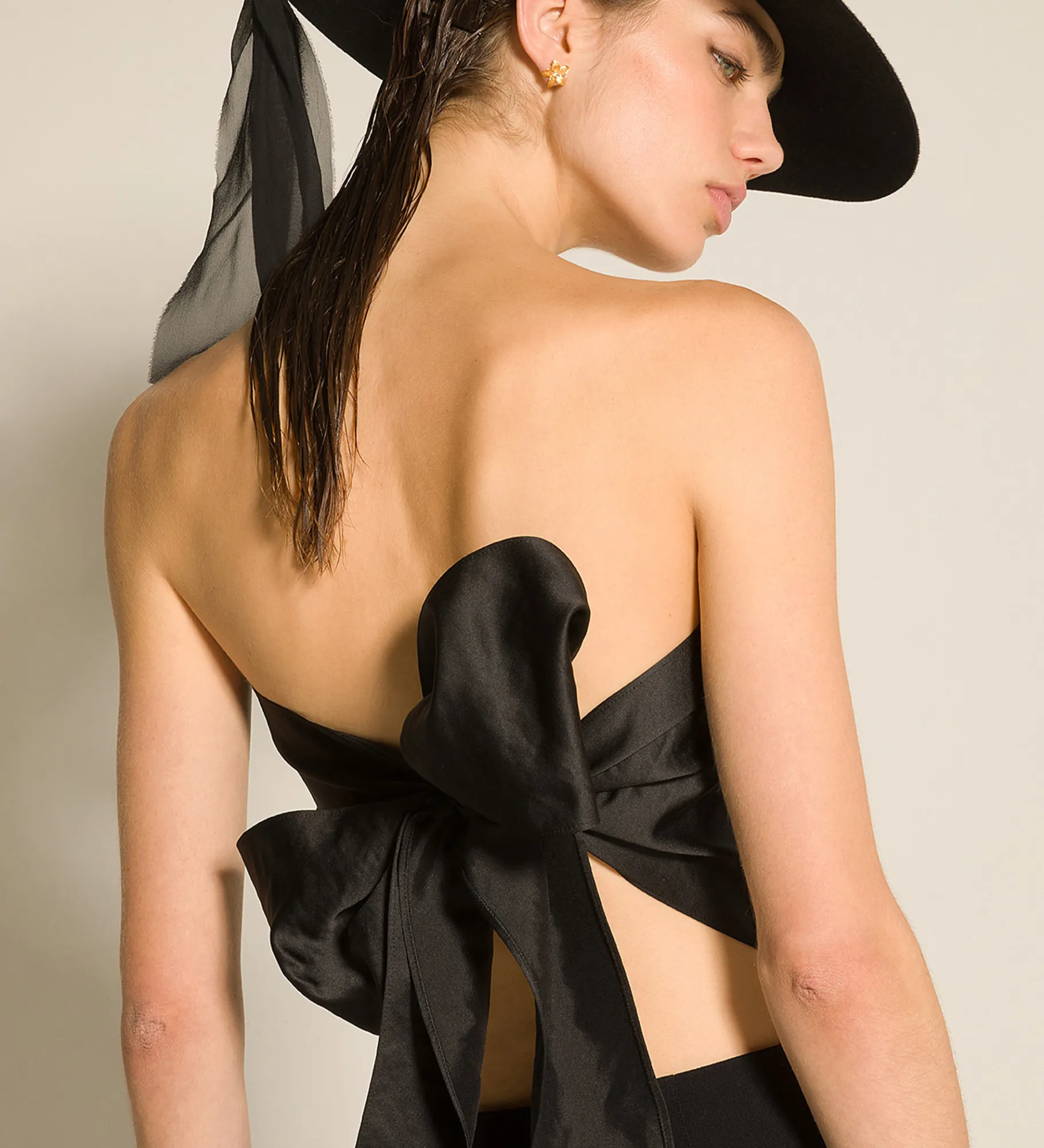 forte_forte bustier with sash in contemporary duchesse nero^ Tops