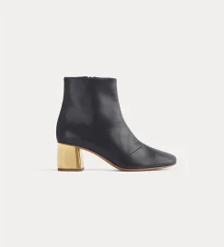 forte_forte chic nappa ankle boot set on a golden heel nero^ Shoes