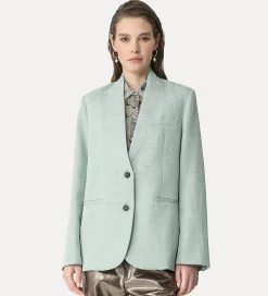 forte_forte collarless jacket in a light–blue linen blend breeze^ Jackets