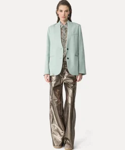 forte_forte collarless jacket in a light–blue linen blend breeze^ Jackets