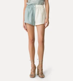 forte_forte colour–block–pattern linen shorts for women acqua^ Pants