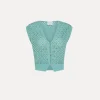 forte_forte cotton vest for women with crystal embellishment acqua^ Knitwear | Tops