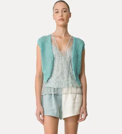 forte_forte cotton vest for women with crystal embellishment acqua^ Knitwear | Tops