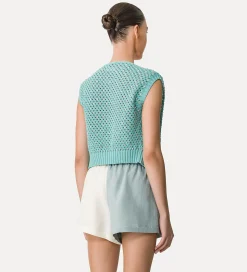 forte_forte cotton vest for women with crystal embellishment acqua^ Knitwear | Tops