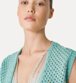 forte_forte cotton vest for women with crystal embellishment acqua^ Knitwear | Tops
