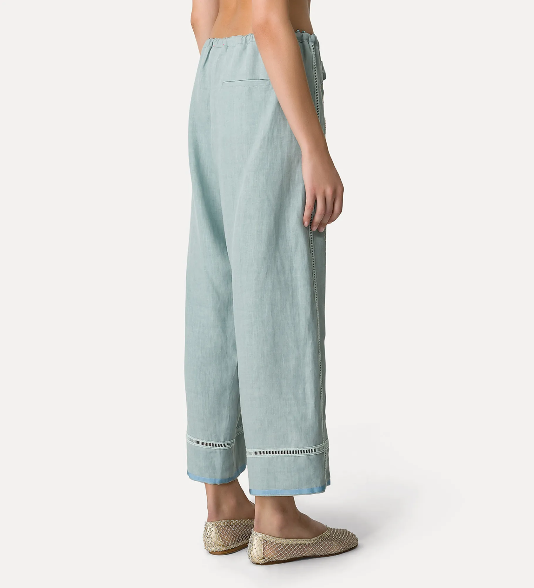 forte_forte drawstring linen trousers for women acqua^ Pants