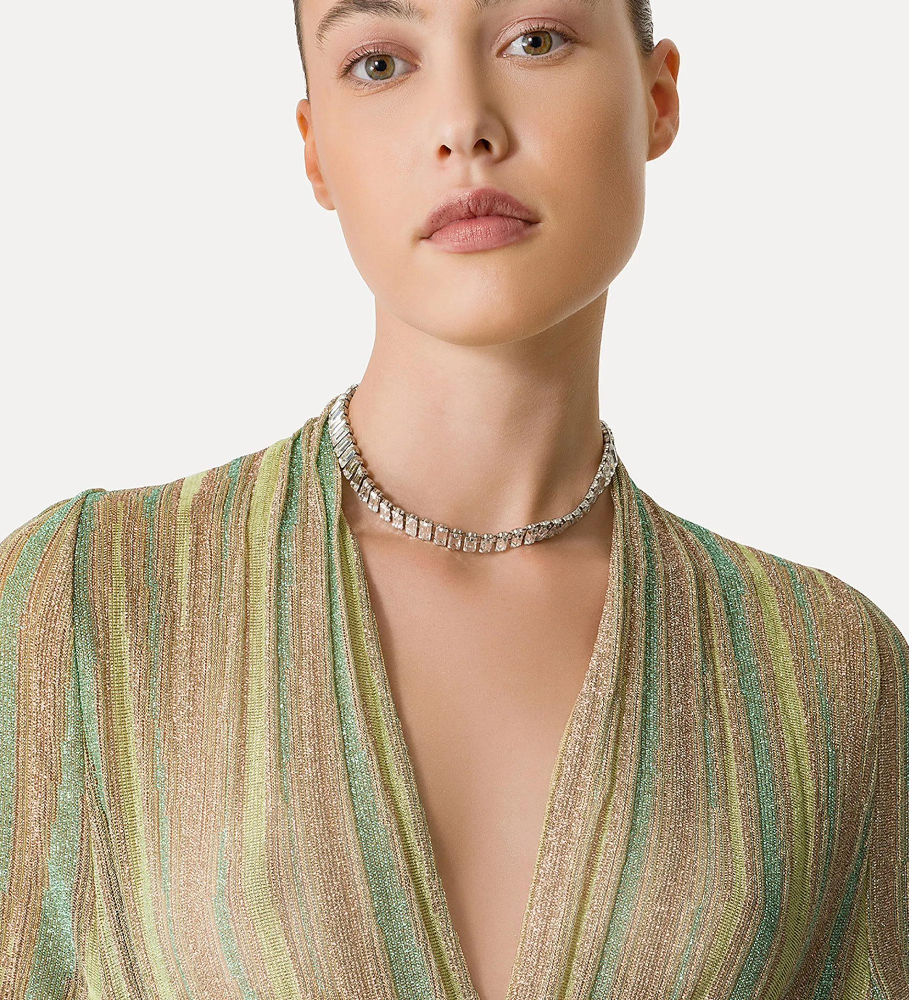 forte_forte dress in lurex–shot jersey with crossover front clorofilla^ Dresses