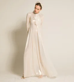 forte_forte dress with bow in laminated georgette light gold^ Dresses