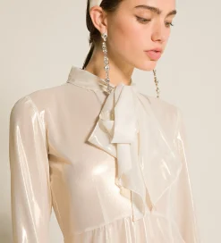forte_forte dress with bow in laminated georgette light gold^ Dresses
