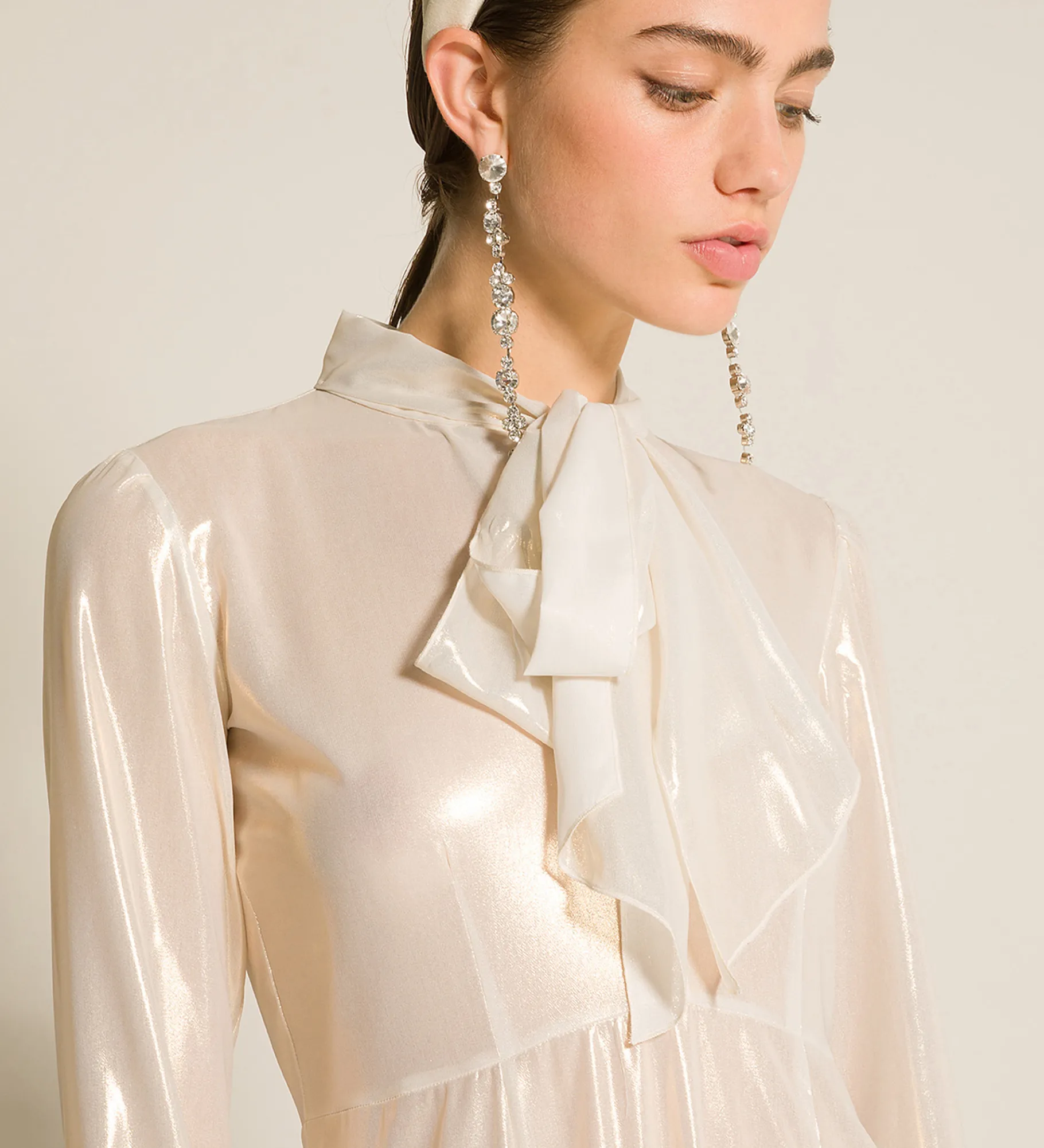 forte_forte dress with bow in laminated georgette light gold^ Dresses