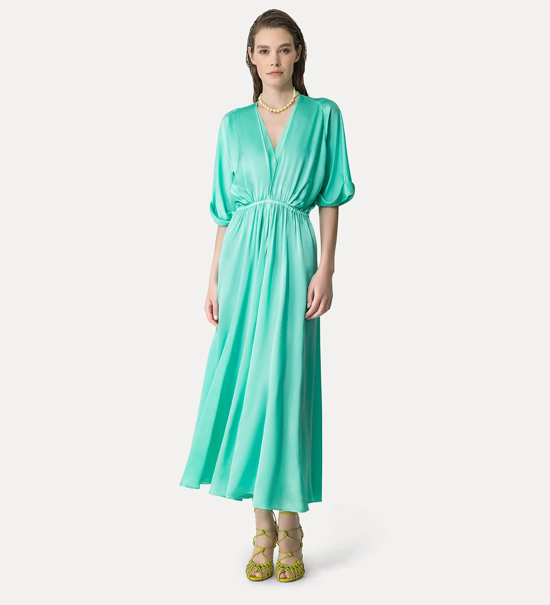 forte_forte elegant half–sleeve dress in light–blue breeze^ Dresses