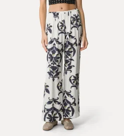 forte_forte flared satin trousers with “the secret lily” pattern orchidea^ Pants