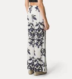 forte_forte flared satin trousers with “the secret lily” pattern orchidea^ Pants