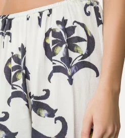 forte_forte flared satin trousers with “the secret lily” pattern orchidea^ Pants