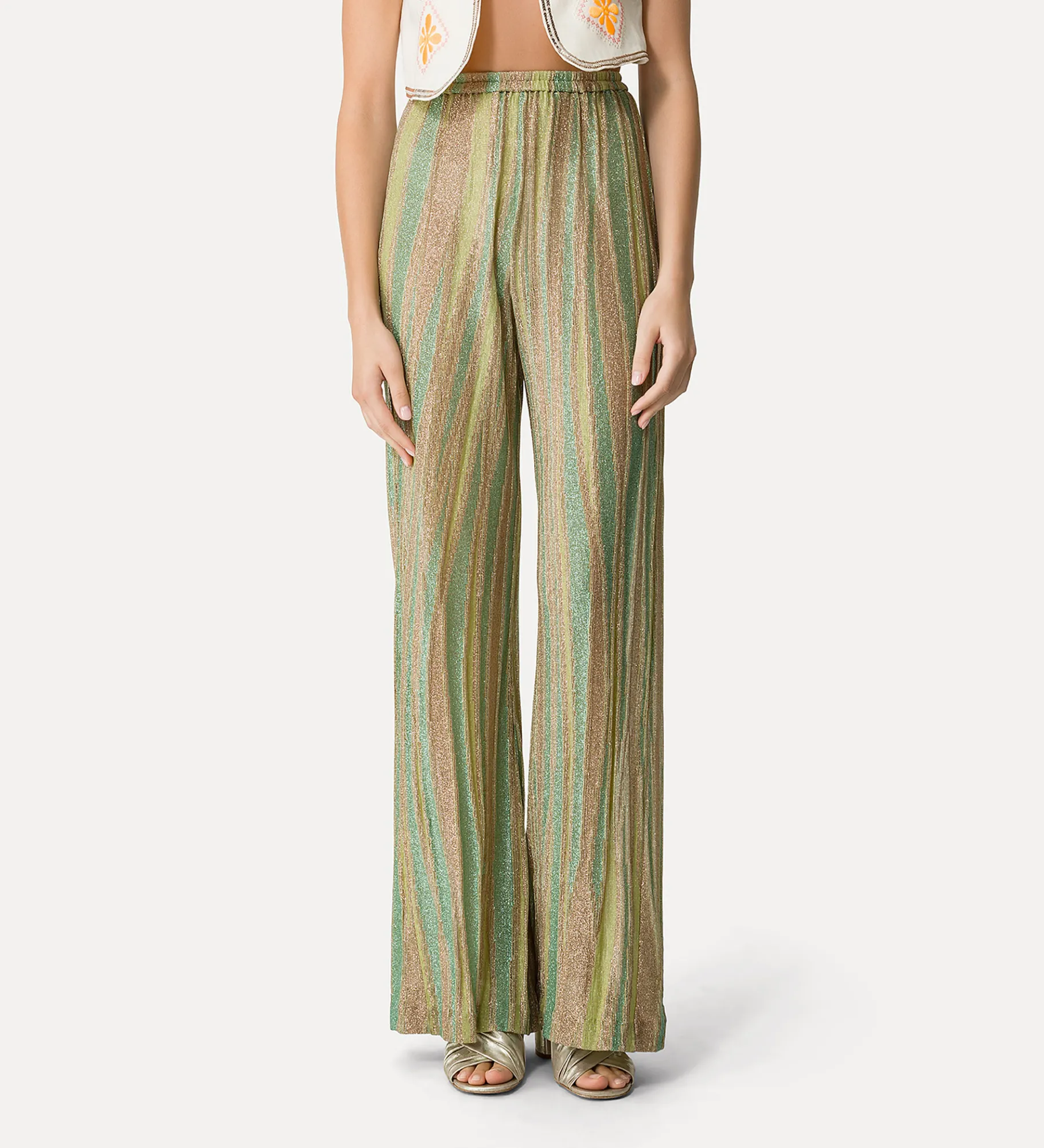 forte_forte flared trousers in lurex–shot jacquard clorofilla^ Pants