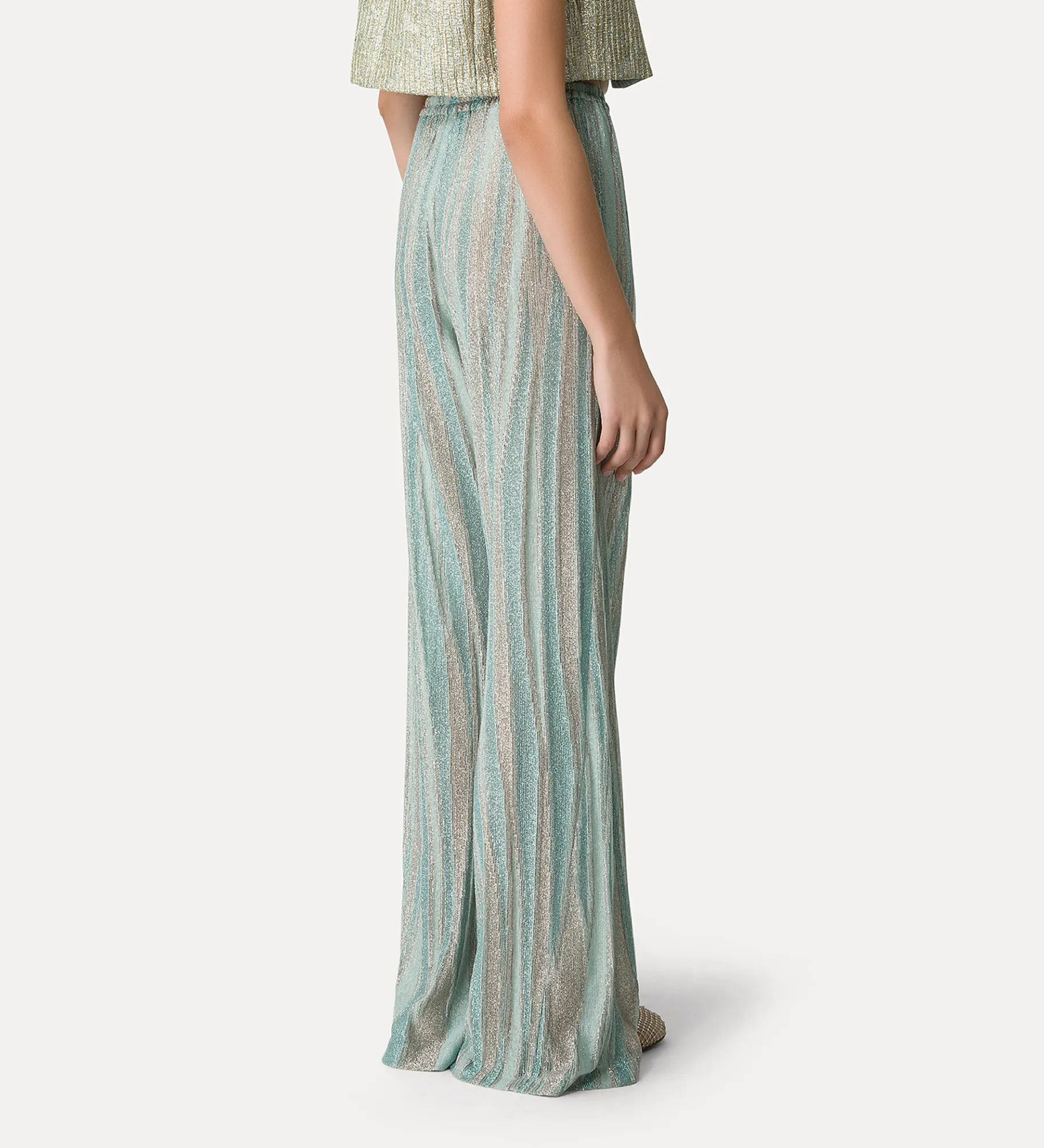 forte_forte flared trousers in lurex–shot jacquard acqua^ Pants