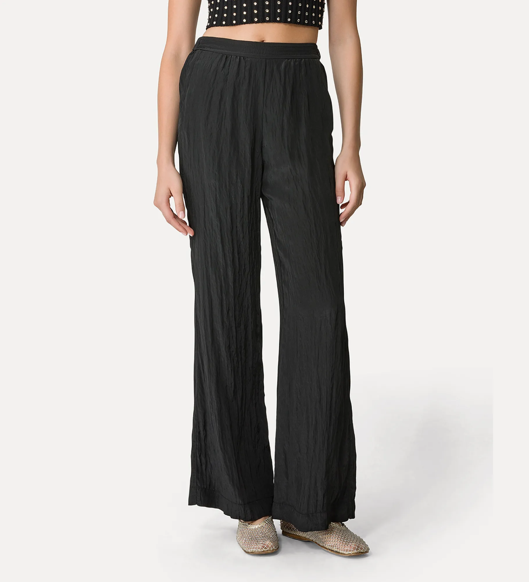 forte_forte flared trousers in satin noir^ Pants