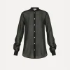 forte_forte granddad–collar pared–back shirt in voile nero^ Shirts