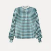 forte_forte granddad–collar shirt in a gingham check peacock^ Shirts