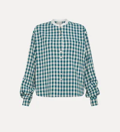 forte_forte granddad–collar shirt in a gingham check peacock^ Shirts