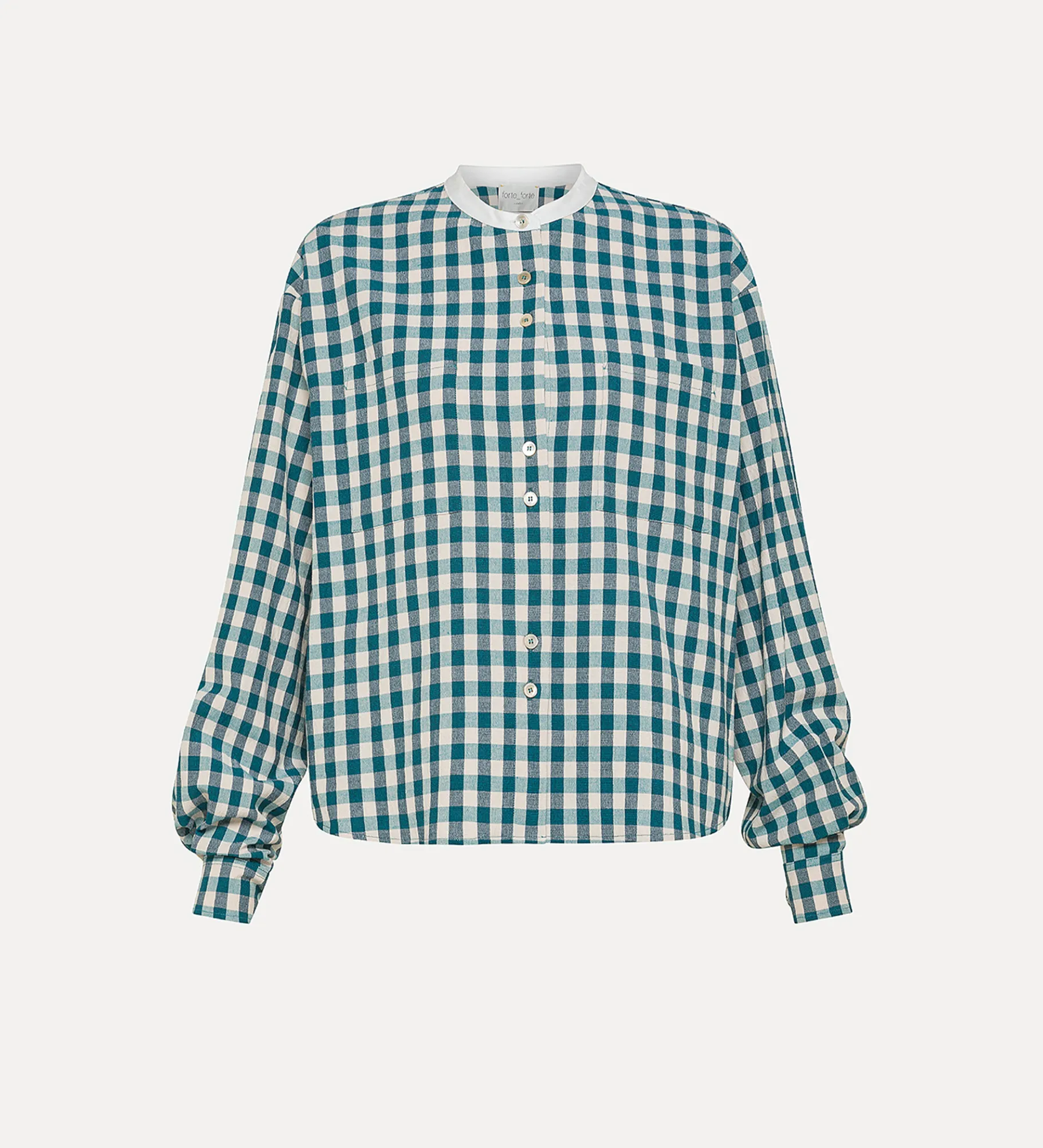 forte_forte granddad–collar shirt in a gingham check peacock^ Shirts