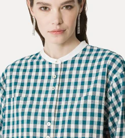 forte_forte granddad–collar shirt in a gingham check peacock^ Shirts