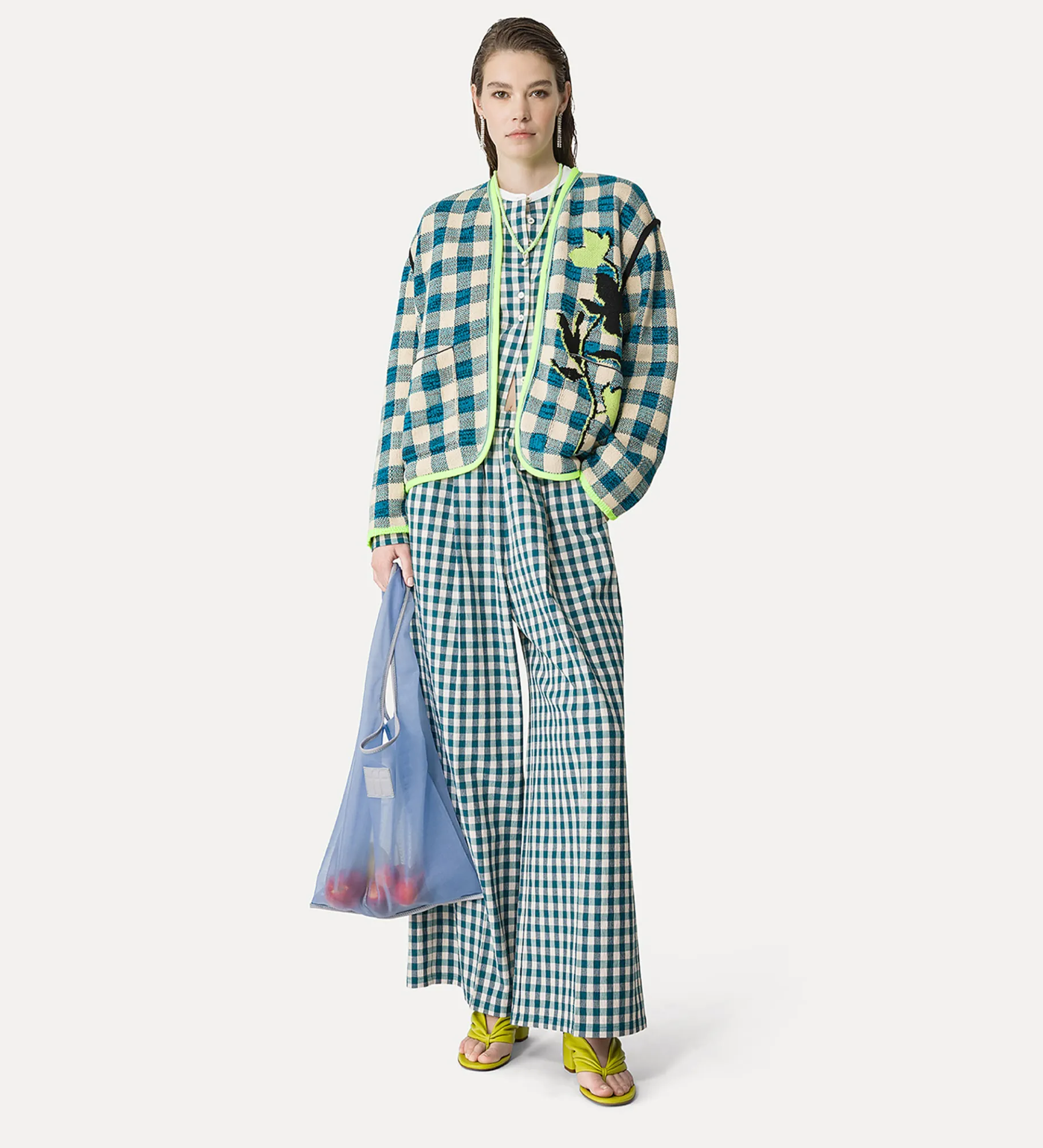 forte_forte granddad–collar shirt in a gingham check peacock^ Shirts