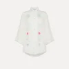 forte_forte half–sleeve voile shirt with “oniric blossom” embroidery pattern bianco^ Shirts