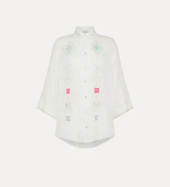 forte_forte half–sleeve voile shirt with “oniric blossom” embroidery pattern bianco^ Shirts
