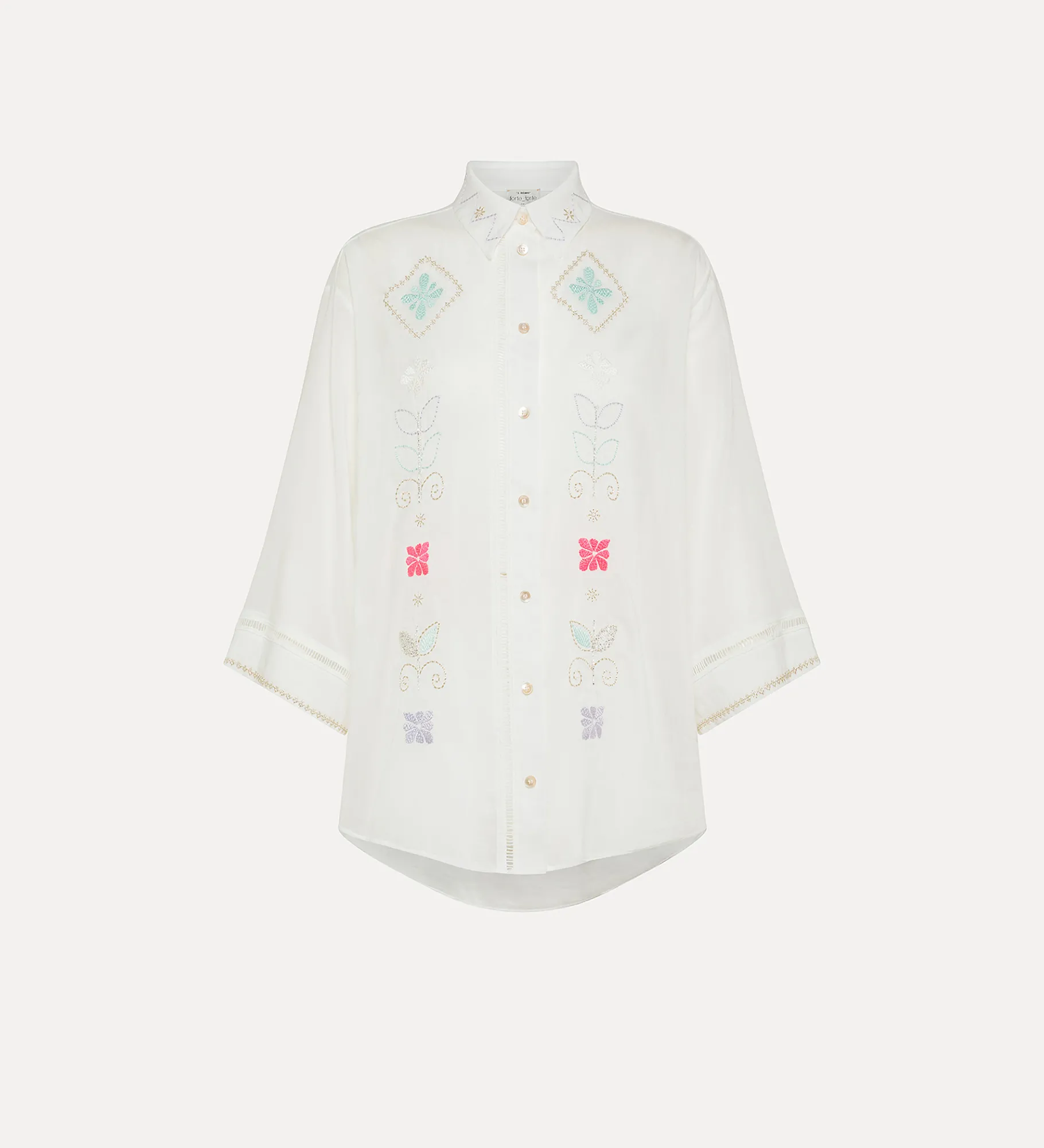 forte_forte half–sleeve voile shirt with “oniric blossom” embroidery pattern bianco^ Shirts