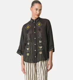 forte_forte half–sleeve voile shirt with “oniric blossom” embroidery pattern nero^ Shirts