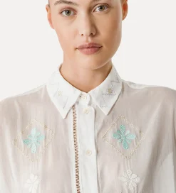 forte_forte half–sleeve voile shirt with “oniric blossom” embroidery pattern bianco^ Shirts