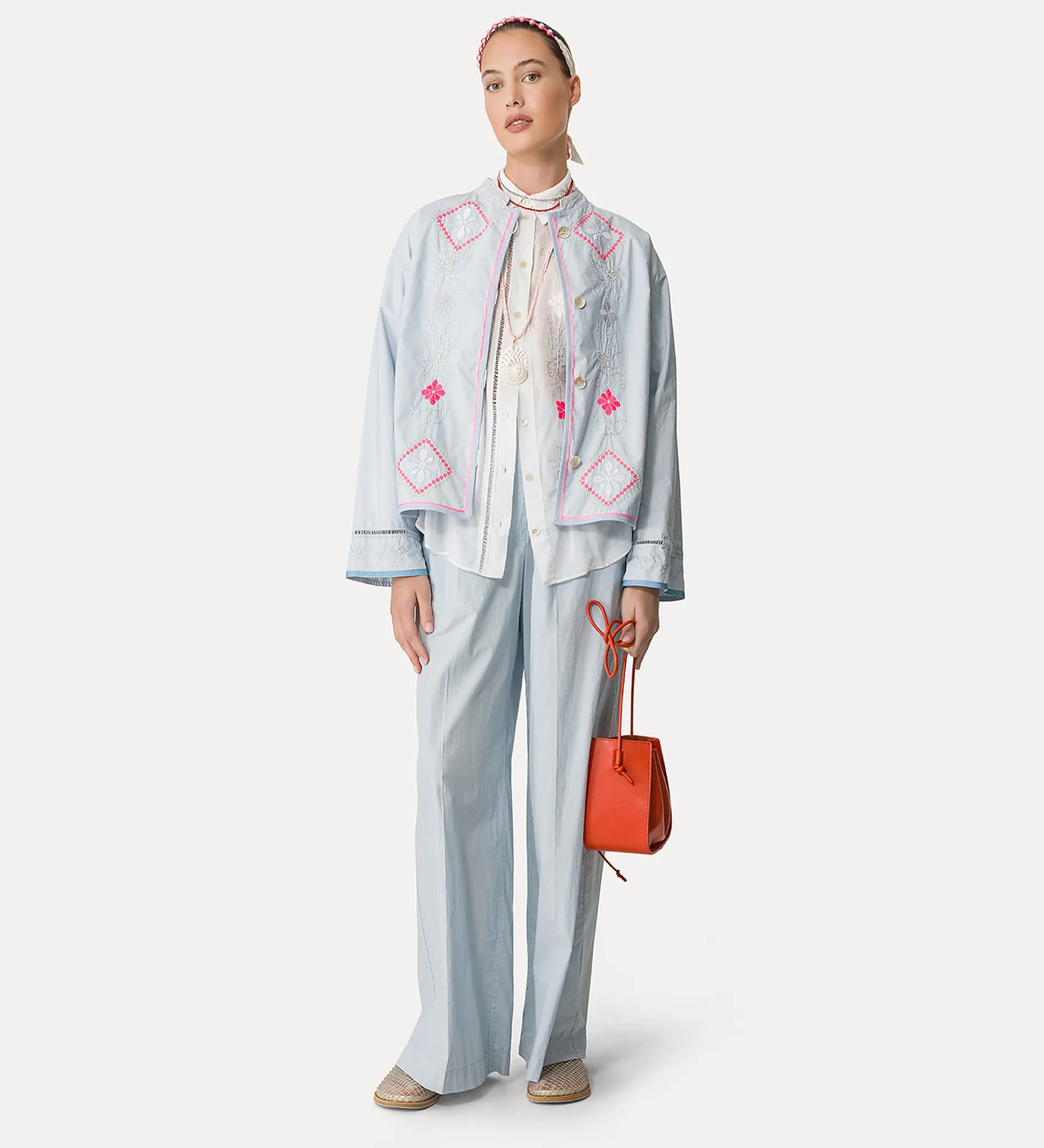 forte_forte half–sleeve voile shirt with “oniric blossom” embroidery pattern bianco^ Shirts