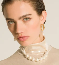 forte_forte 18k–gold–plated sculpture earrings with pearl detail perla^ Jewels