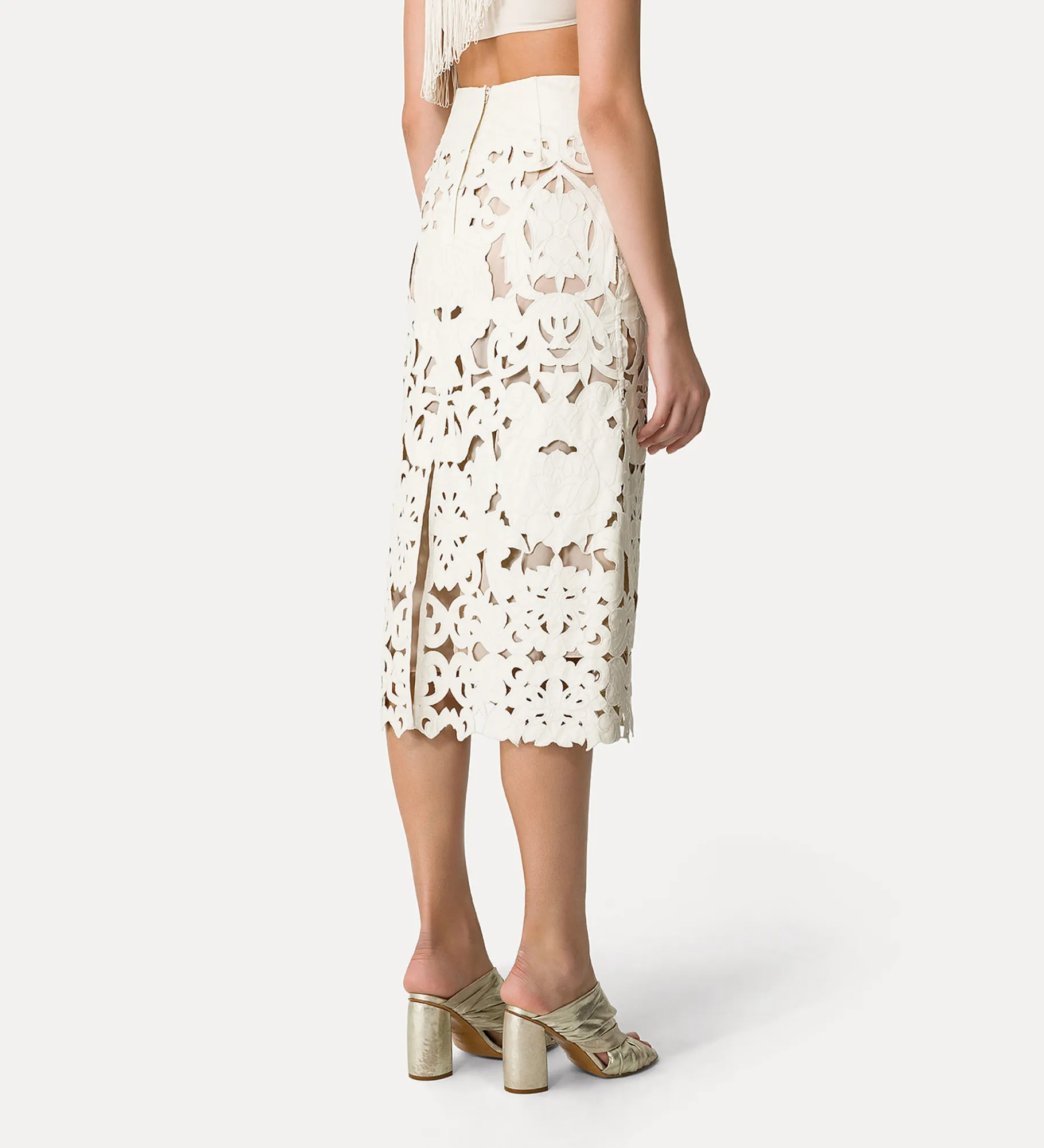 forte_forte leather skirt jacket with “poetic orchid” embroidery work orchidea^ Skirts