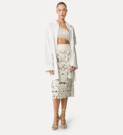 forte_forte leather skirt jacket with “poetic orchid” embroidery work orchidea^ Skirts
