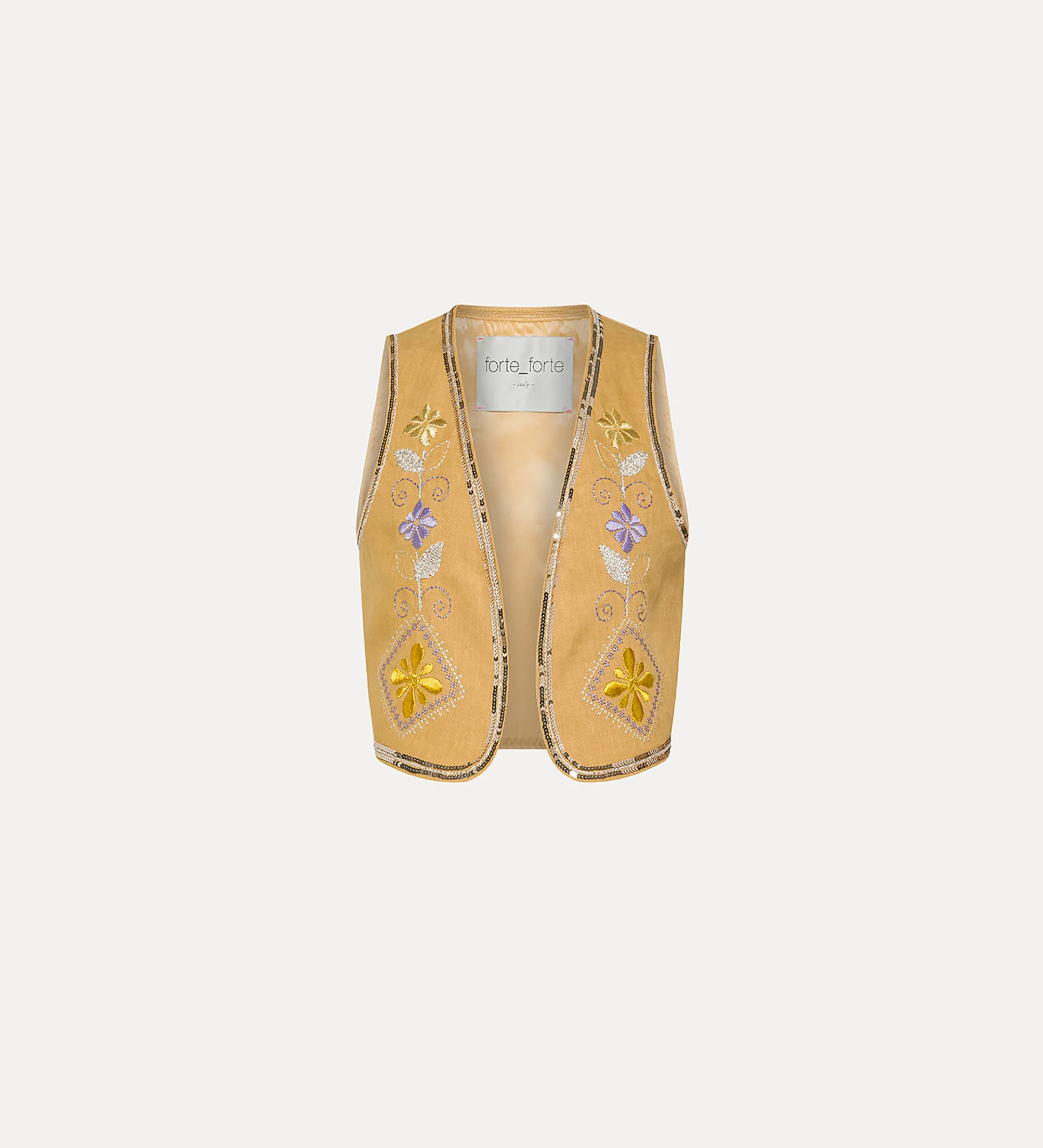 forte_forte linen vest for women with “oniric blossom” embroidered detailing grano^ Jackets