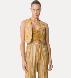 forte_forte linen vest for women with “oniric blossom” embroidered detailing grano^ Jackets
