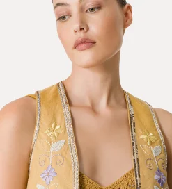 forte_forte linen vest for women with “oniric blossom” embroidered detailing grano^ Jackets
