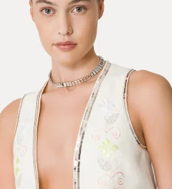 forte_forte linen vest for women with “oniric blossom” embroidered detailing orchidea^ Jackets
