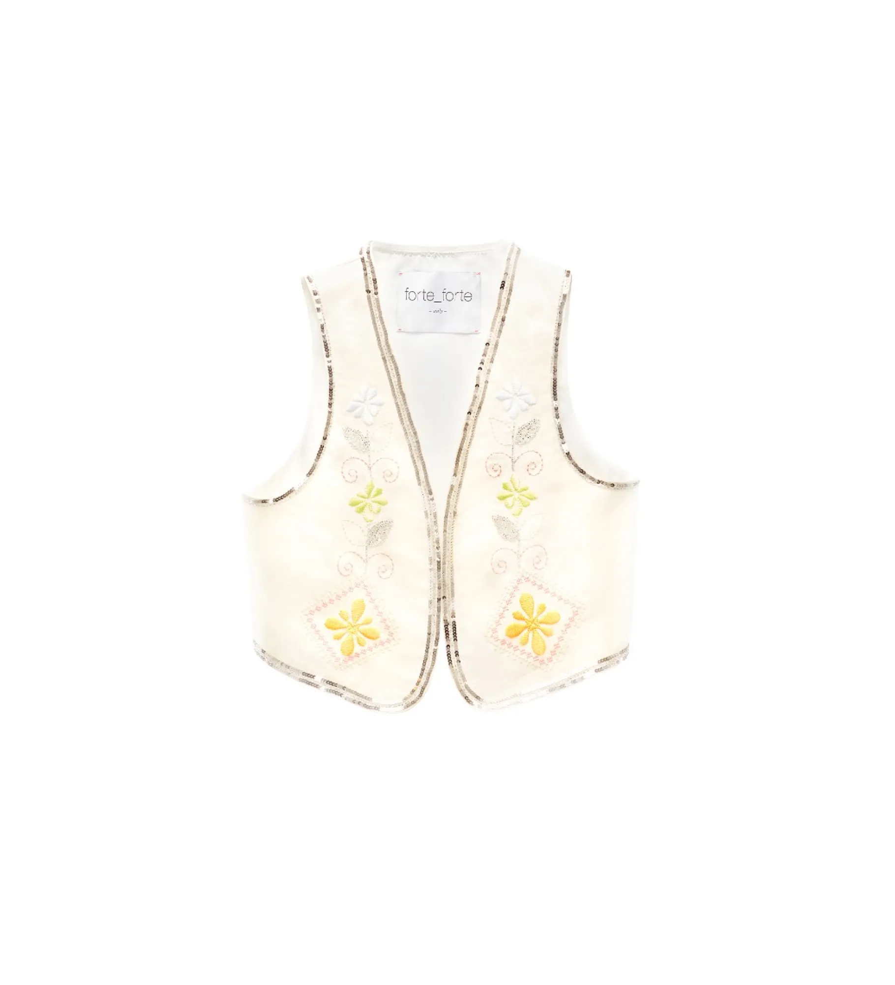 forte_forte linen vest for women with “oniric blossom” embroidered detailing orchidea^ Jackets