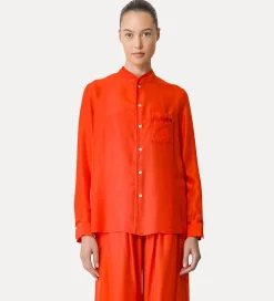 forte_forte mandarin–collar shirt in silk papavero^ Shirts
